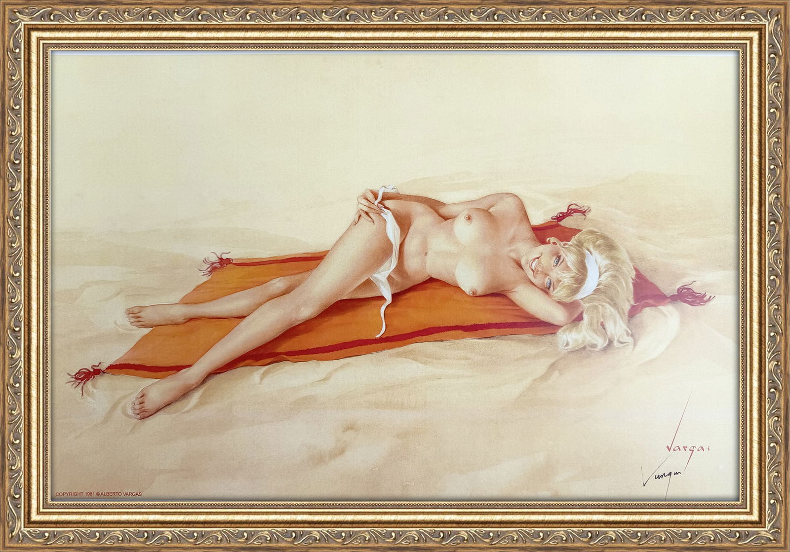 Alberto Vargas Signed Playboy January 1968 I'm Not Afraid of Getting Burned - Are You?: This 11" x 17" Alberto Vargas pin-up print was created between 1979 and 1984 at a store called The Pin-up Shop in Las Vegas—a specialty boutique backed by Playboy President Derrick J. Daniels as a k
