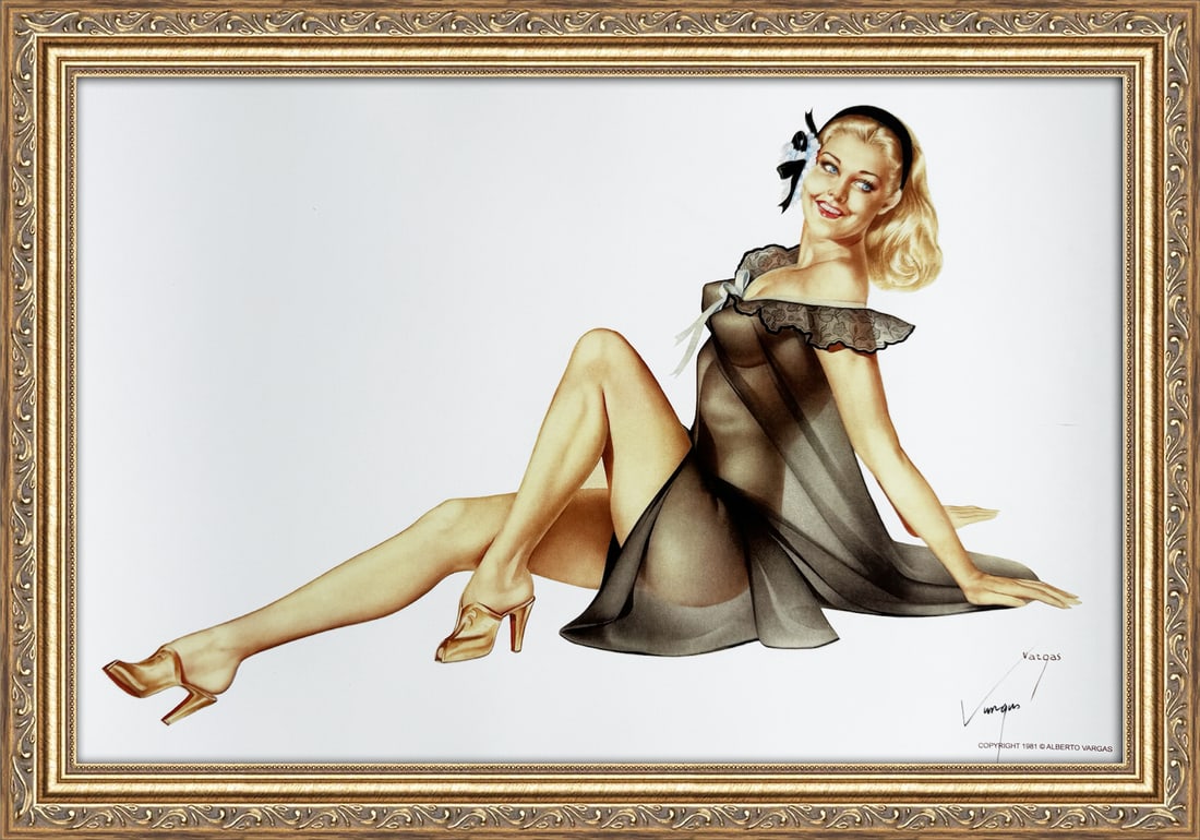Alberto Vargas Signed 2 of Hearts Playing Card: This 11" x 17" Alberto Vargas pin-up print was created between 1979 and 1984 at a store called The Pin-up Shop in Las Vegas—a specialty boutique backed by Playboy President Derrick J. Daniels as a k