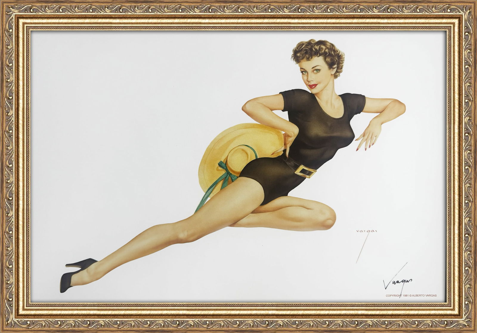 Alberto Vargas Signed Varga Girls Two of Clubs Playing Card 1953: This 11" x 17" Alberto Vargas pin-up print was created between 1979 and 1984 at a store called The Pin-up Shop in Las Vegas—a specialty boutique backed by Playboy President Derrick J. Daniels as a k