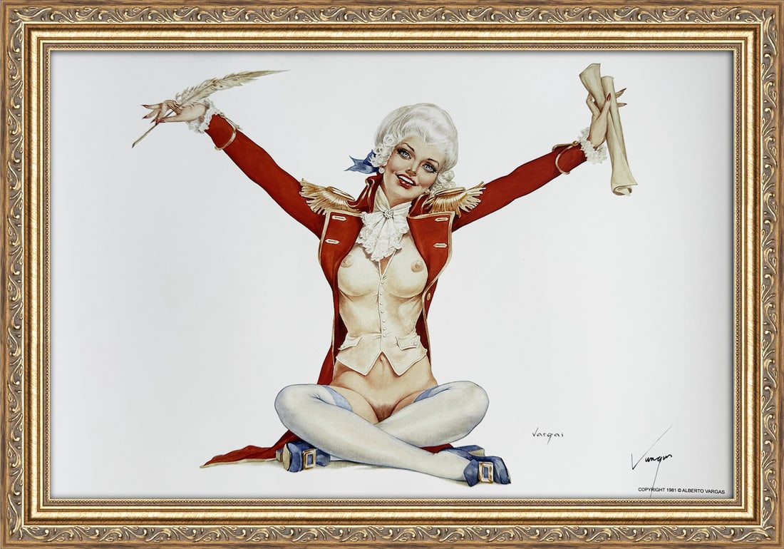 Alberto Vargas Signed "Golly Mr. Hancock, Yours is the Biggest of Them All" Playboy July 1975: This 11" x 17" Alberto Vargas pin-up print was created between 1979 and 1984 at a store called The Pin-up Shop in Las Vegas—a specialty boutique backed by Playboy President Derrick J. Daniels as a k