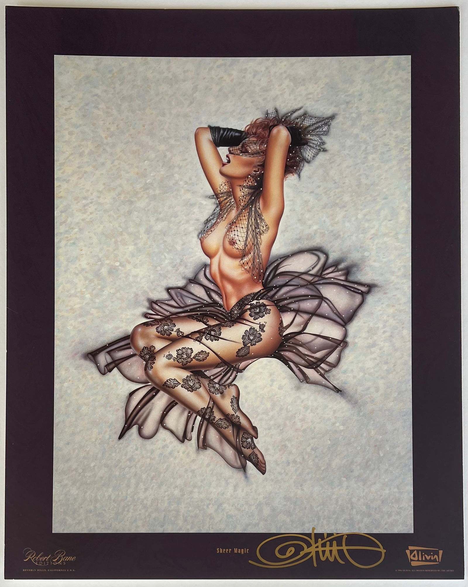 Olivia De Berardinis "Sheer Magic" Hand-Signed Lithograph with copy of COA: Offered here is a captivating, hand-signed offset lithograph titled "Sheer Magic" by the world-famous pin-up and erotic artist Olivia De Berardinis (b. 1948), whose glamorous, hyper-detailed airbrushe
