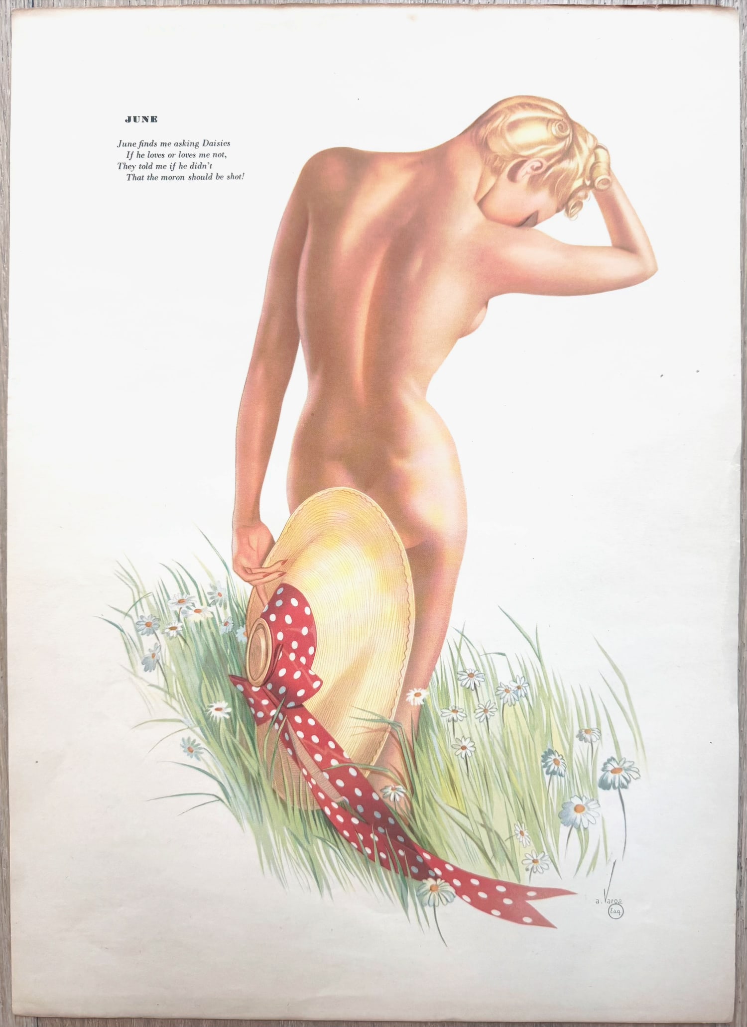 Alberto Vargas Artist Proof Calendar June: This was used in the creation of the 1948 Vargas Girls Calendar.
