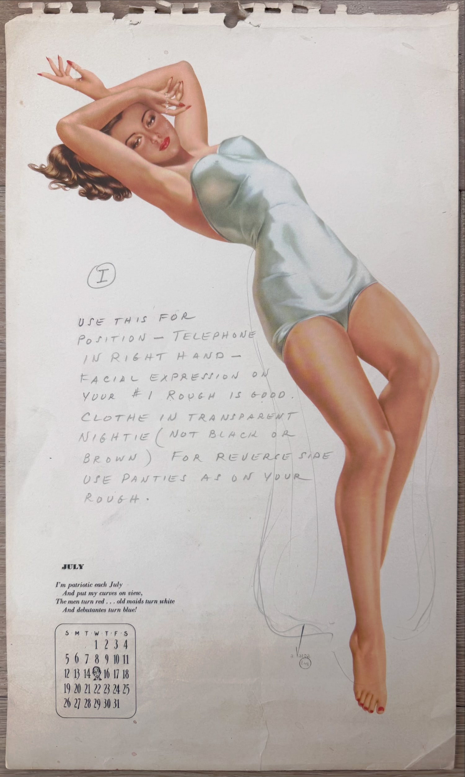 Alberto Vargas Esquire Artist Proof for July Calendar: This was used in creating a calendar and is an artist proof made for Esquire!