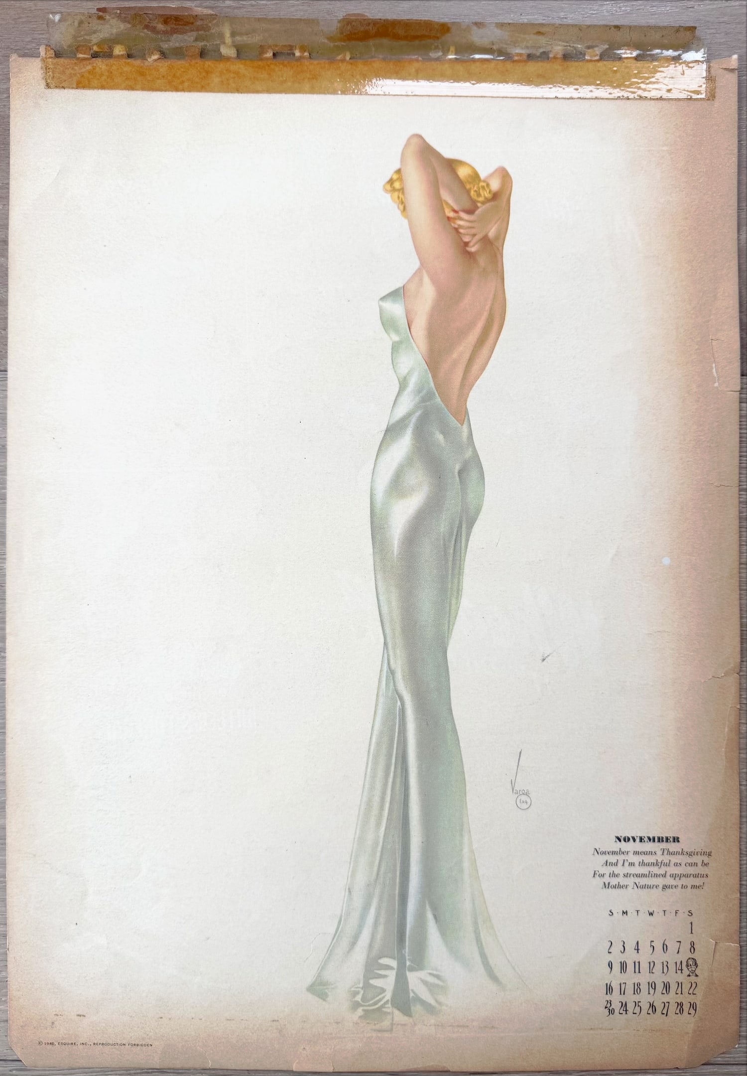 Alberto Vargas Esquire Artist Proof Calendar November: This Is an Artist Proof of September 1940 Esquire Pin Up Girl from Alberto Vargas's estate.