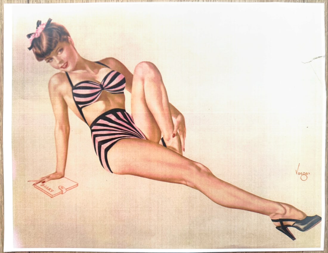 Alberto Vargas Esquire Artist Proof: Originally published as the iconic centerfold illustration in the June 1964 issue of Playboy magazine.The piece features the whimsical original caption that accompanied the artwork's initial publicati