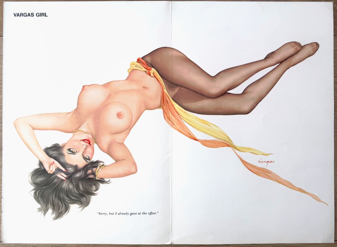 Alberto Vargas Playboy Artist Proof Jan 1972 "Sorry, but I already gave at the office": This is a Proof for Playboy by Alberto Vargas "Sorry, but I already gave at the office". Printed on thick, high quality paper.