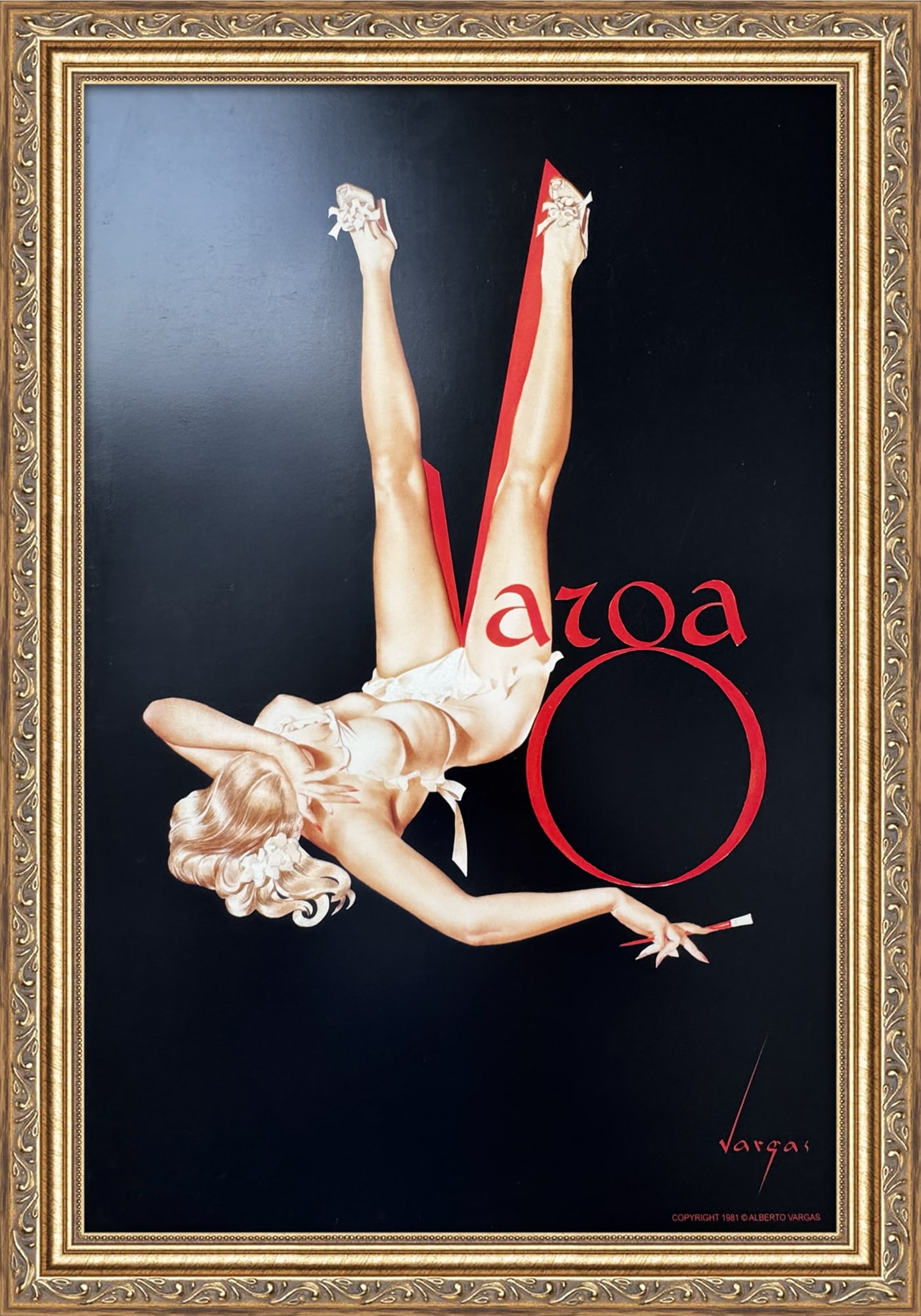 Alberto Vargas Signed "Duotone" 1947: This 11" x 17" Alberto Vargas pin-up print was created between 1979 and 1984 at a store called The Pin-up Shop in Las Vegas—a specialty boutique backed by Playboy President Derrick J. Daniels as a k