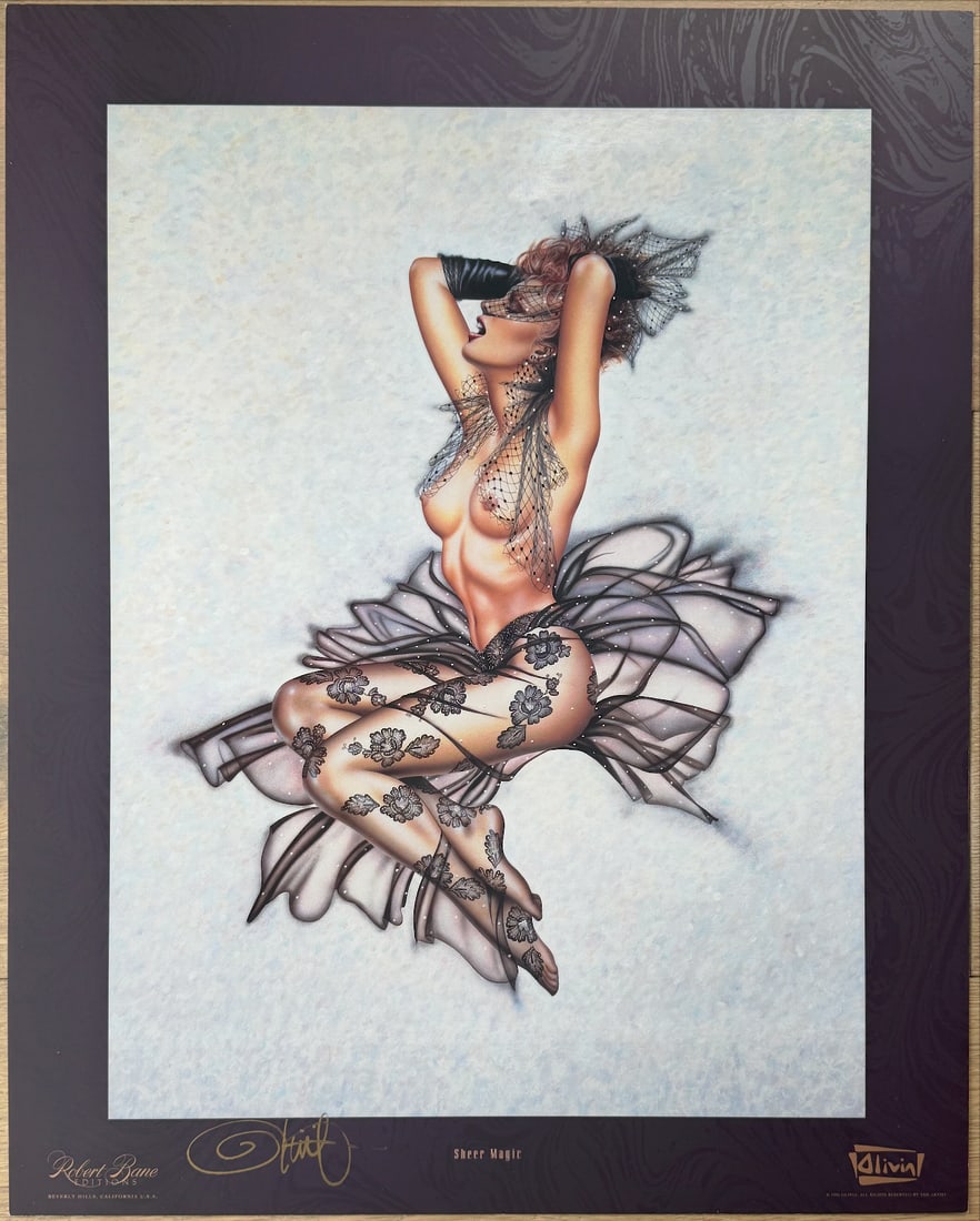 Olivia De Berardinis "Sheer Magic" Hand-Signed Lithograph: Offered here is a captivating, hand-signed offset lithograph titled "Sheer Magic" by the world-famous pin-up and erotic artist Olivia De Berardinis (b. 1948), whose glamorous, hyper-detailed airbrushe