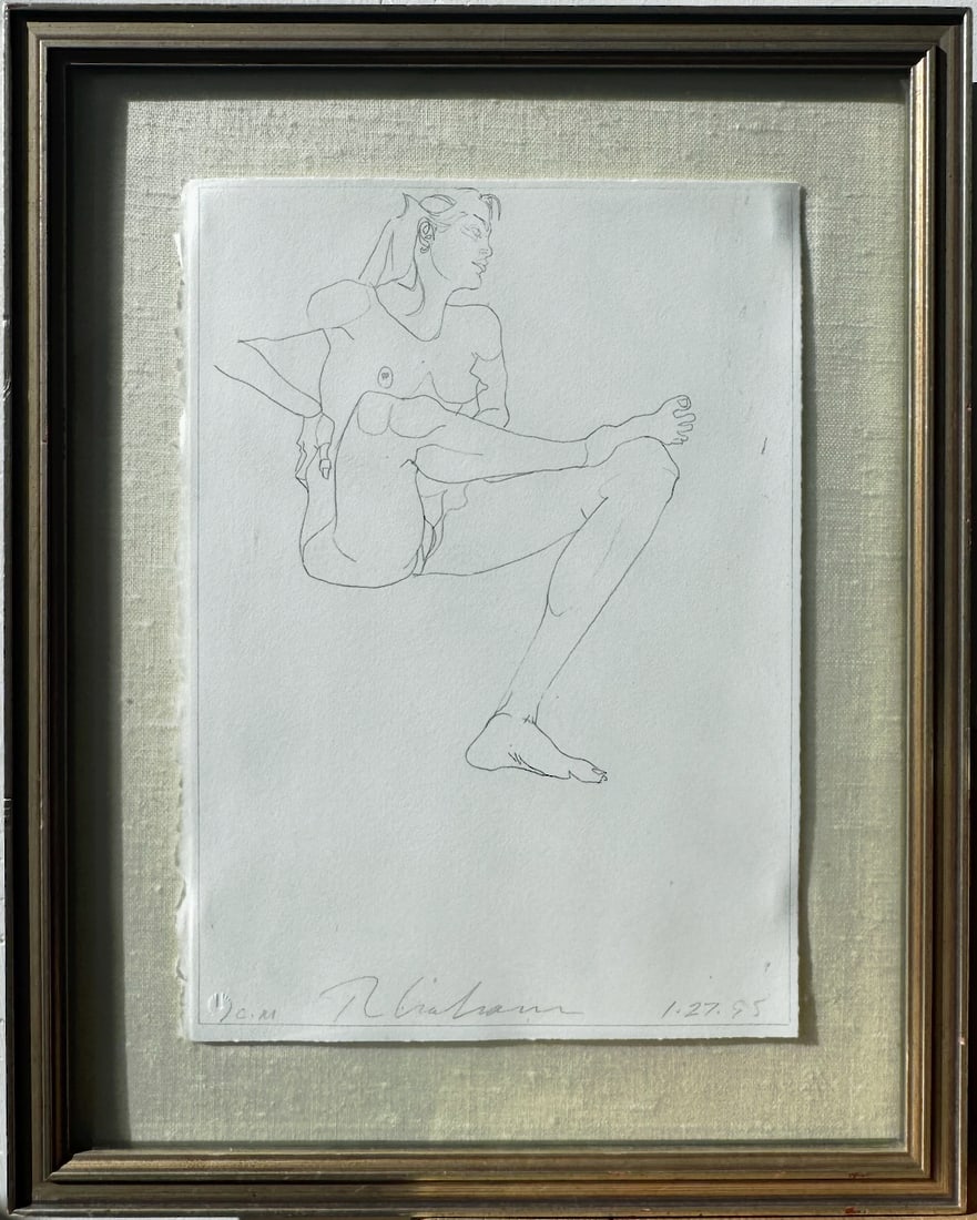 Robert Graham Drawing Signed C.M. 1/27/1995: This is a beautiful nude drawing by important Artist Robert Graham(1938-2008) The image is dated January 27, 1995; signed lower middle, dated lower right, annotated 'C.M.' lower left; 14.75" x 10.75" 
