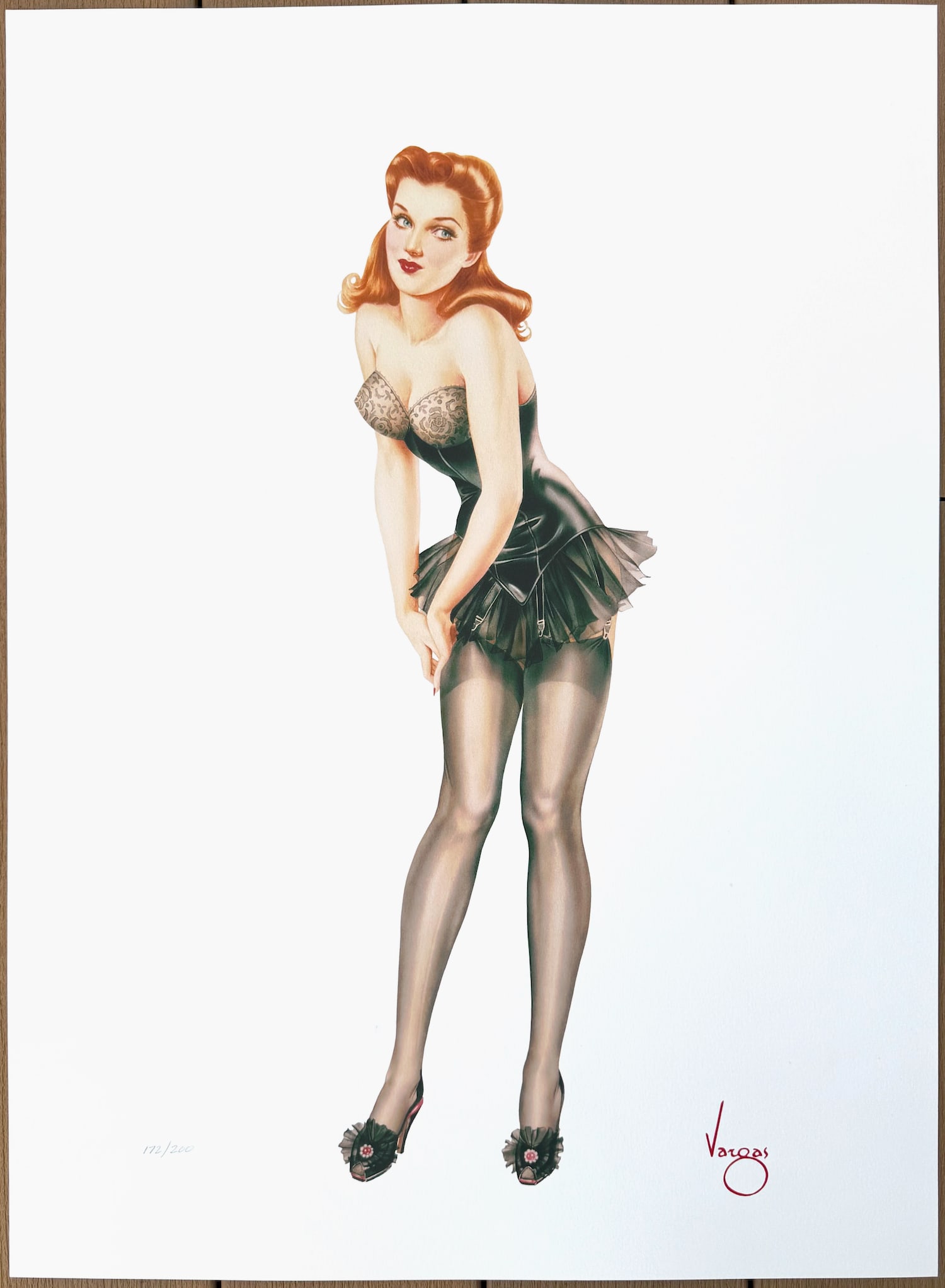 Alberto Vargas "Black Satin" San Francisco Art Exchange 172/200: This lively redhead is fresh-faced and frolicsome as she readies herself for an evening's adventure. "Black Satin" offers a tantalizing medley of sensuous textures and glowing skin tones. Modeled by t