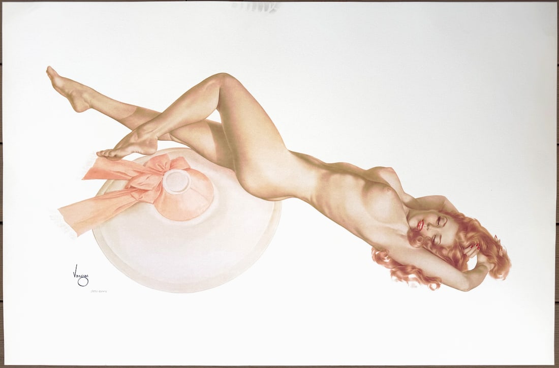 Legacy Nude #02, Pink Hat 24/50 Estate "last lithograph in Inventory": Radiant and sublime, the woman with the pink hat sleekly stretches out in the breathtaking fullness of the moment. A stirring and resplendent piece completed in 1948. In the 1950s, a visiting physicia