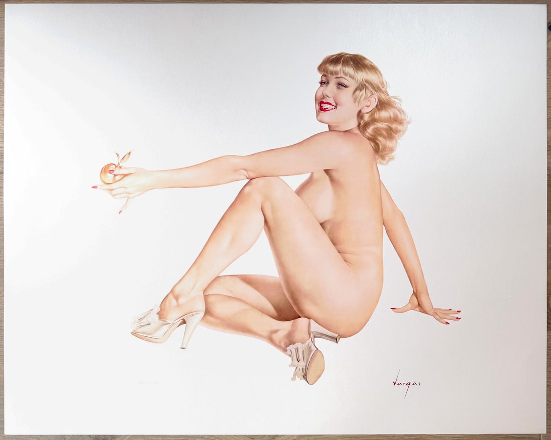 Alberto Vargas "Legacy Nude #10: Apple Girl" (1955) Limited Edition Lithograph 15/25: Grand, vivacious and animated, her shining essence cannot be ignored. While her golden tresses enchant, the golden apple provokes speculation.