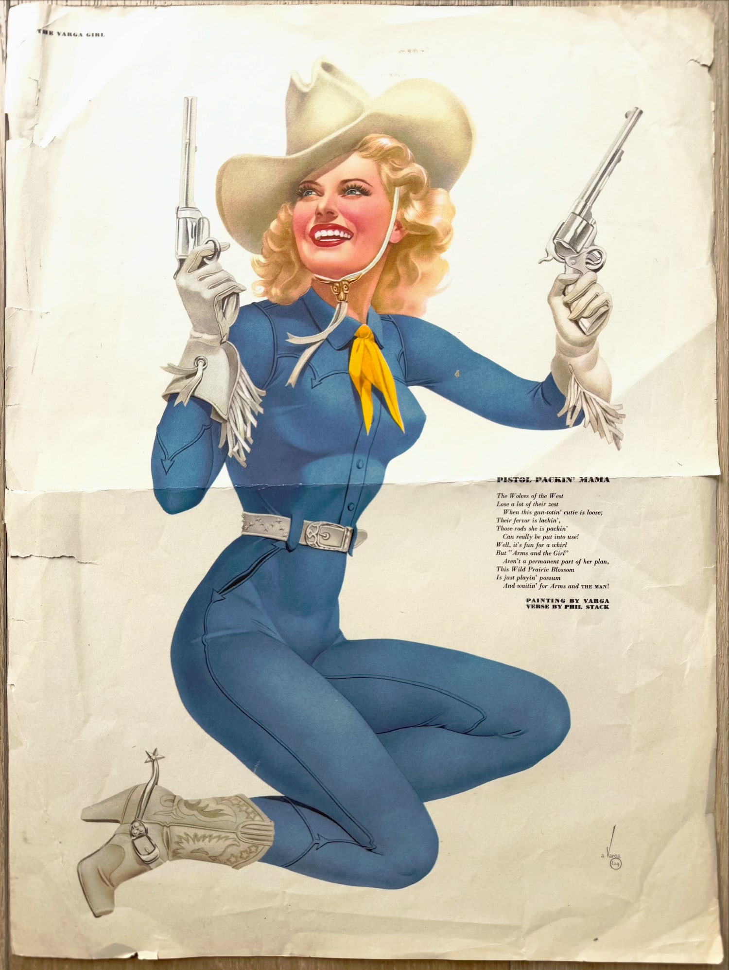 Alberto Vargas Artist Proof for Esquire Magazine "Pistol Packin' Mama": This is a vintage print of the "Pistol Packin' Mama" Varga Girl, originally featured as the centerfold for the March 1944 issue of Esquire magazine.