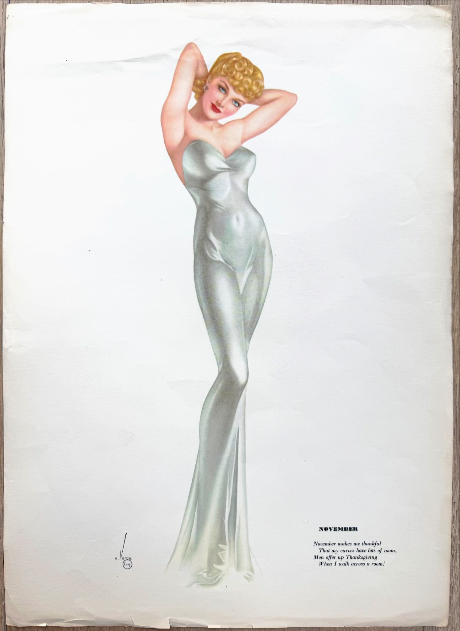 Alberto Vargas Esquire Artist Proof November 1942: This Is an Artist Proof of November 1942 Esquire Pin Up Girl from Alberto Vargas's estate.