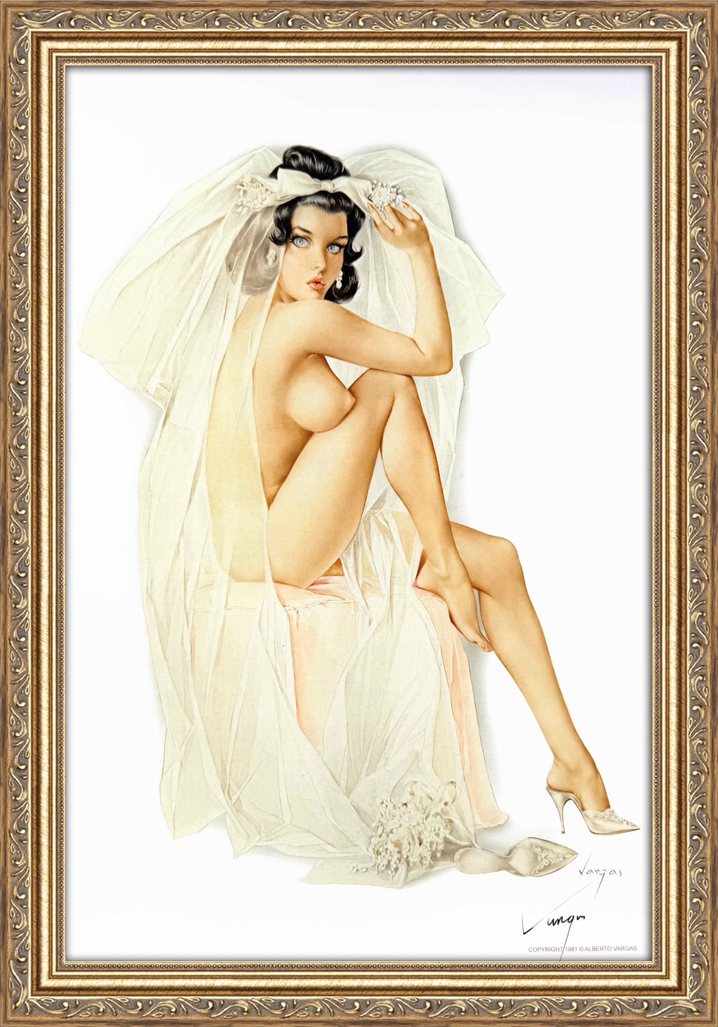 Alberto Vargas Playboy June 1965 "I'd love to, Mr. Baker": This 11" x 17" Alberto Vargas pin-up print was created between 1979 and 1984 at a store called The Pin-up Shop in Las Vegas—a specialty boutique backed by Playboy President Derrick J. Daniels as a k