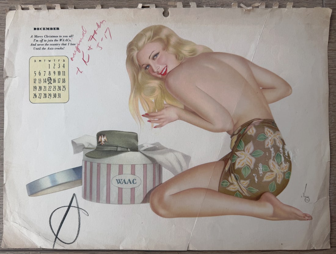Alberto Vargas Artist Proof "The Varga Girl" December 1942 Calendar: This is an artist proof from The Vargas Estate and was used while he was creating his famous calendars.