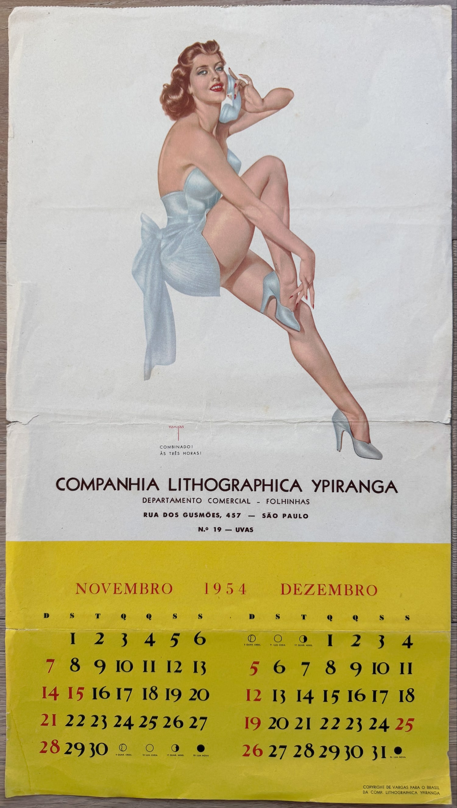 Alberto Vargas Portuguese Calendar Proof November 1954: Alberto Vargas used this while creating a Portuguese Calendar in the 1950's.