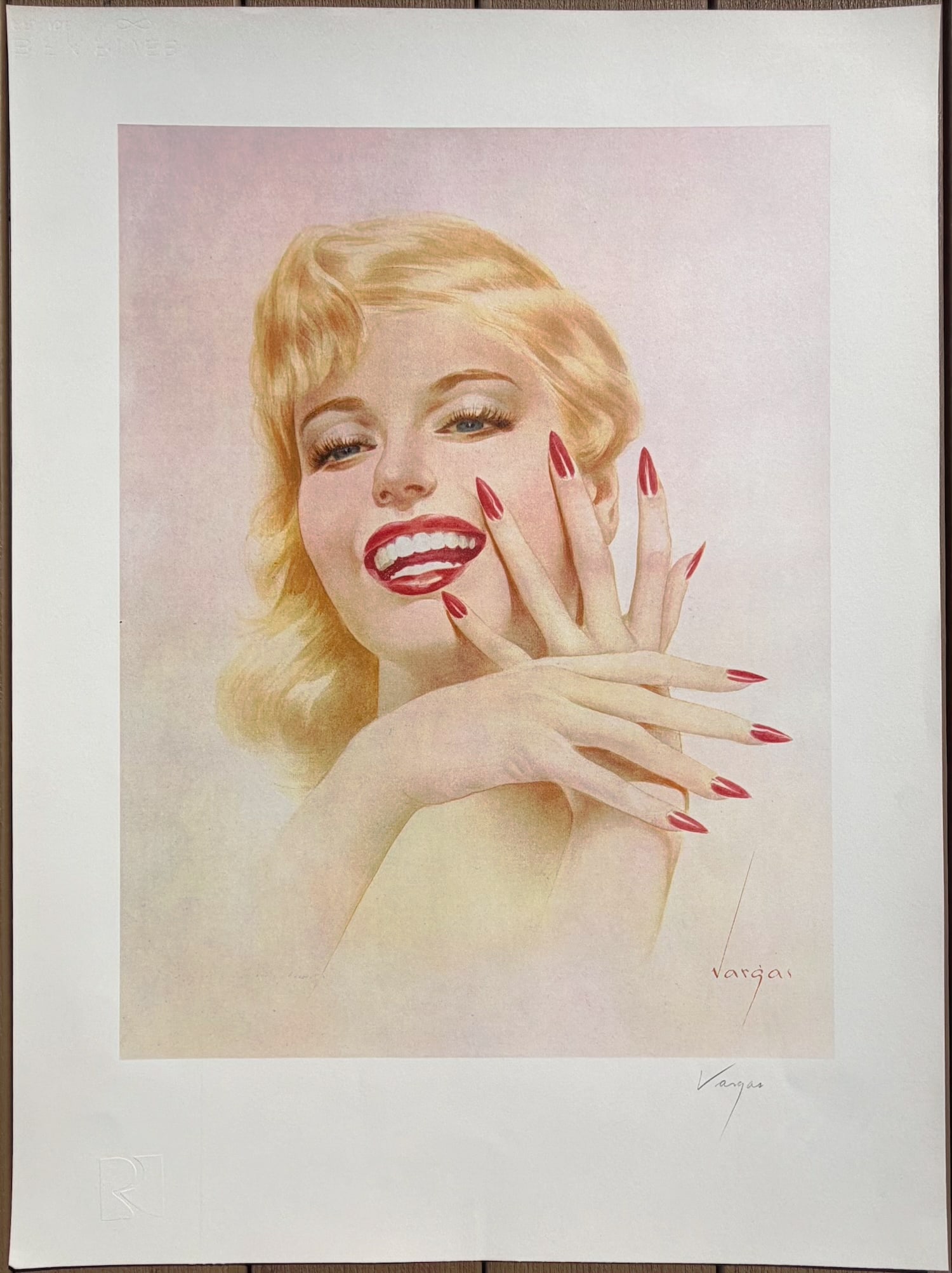 Alberto Vargas Marilyn Monroe Signed 1979: Unframed lithograph on Rives Woven Paper. "Marilyn Monroe". This print is Signed and was produced by the San Francisco Art Exchange.