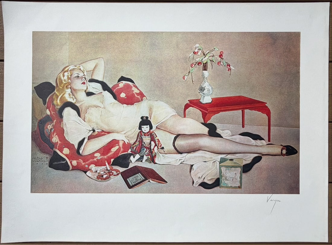 Alberto Vargas Fluer Du Mal Signed: This image is one of the artist’s favorite works of art from the 1920’s. Fleurs Du Mal (Flowers of Evil) is a volume of French poetry by Charles Baudelaire. First published in 1857, the subject ma