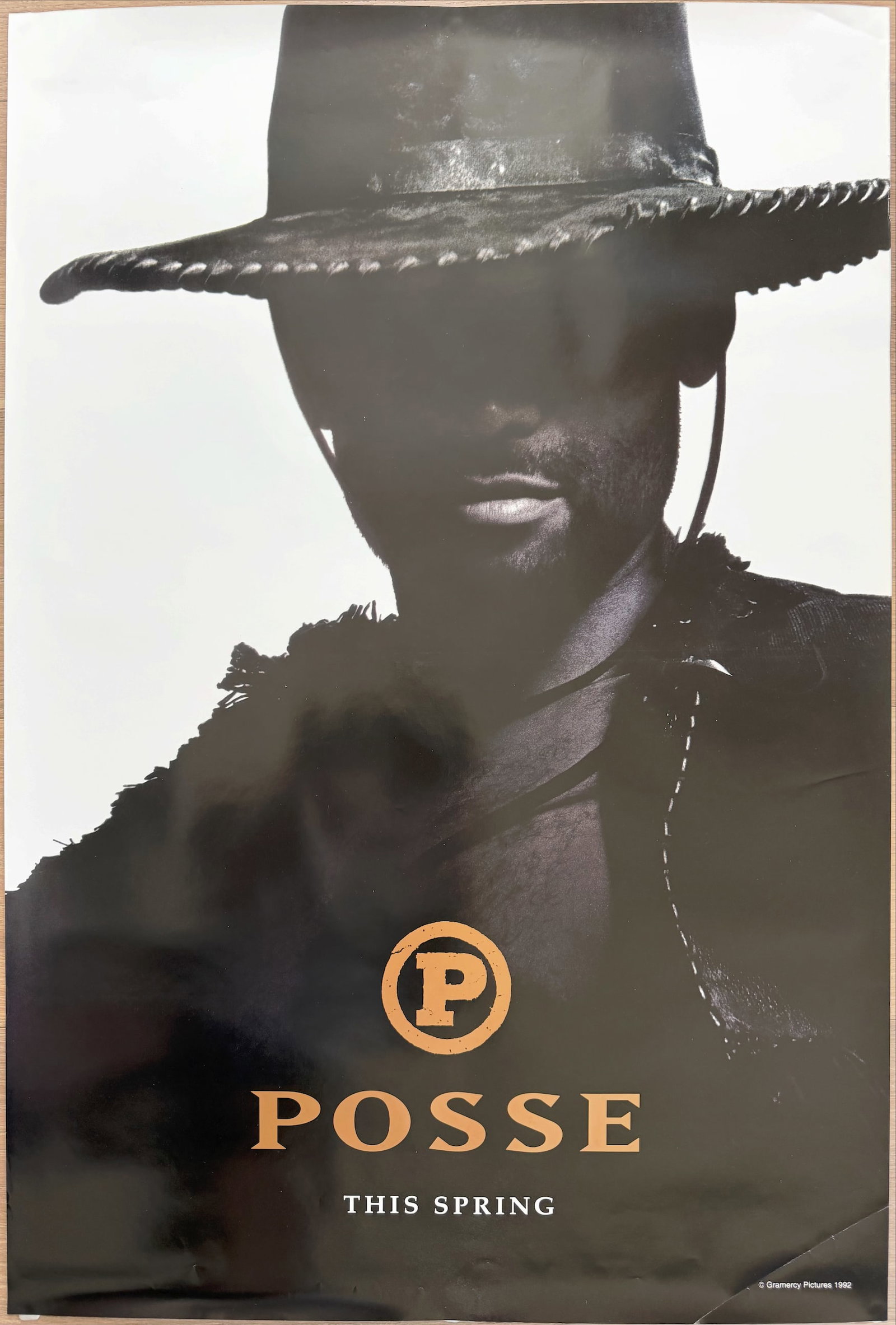 Original 1993 Posse Advance Double-Sided Movie Poster - Mario Van Peebles: Authentic original theatrical advance one-sheet movie poster for the 1993 Western Posse, directed by and starring Mario Van Peebles. This striking minimalist black & white design features a close-up p