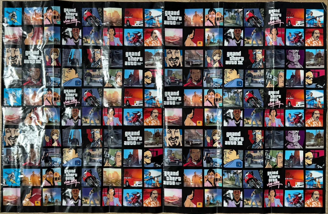GTA Grand Theft Auto Poster - double pack promo - VERY RARE: It was originally distributed in October 2003 by Rockstar Games to promote the release of the Grand Theft Auto Double Pack compilation (which bundled Grand Theft Auto III and Grand Theft Auto: Vice Ci