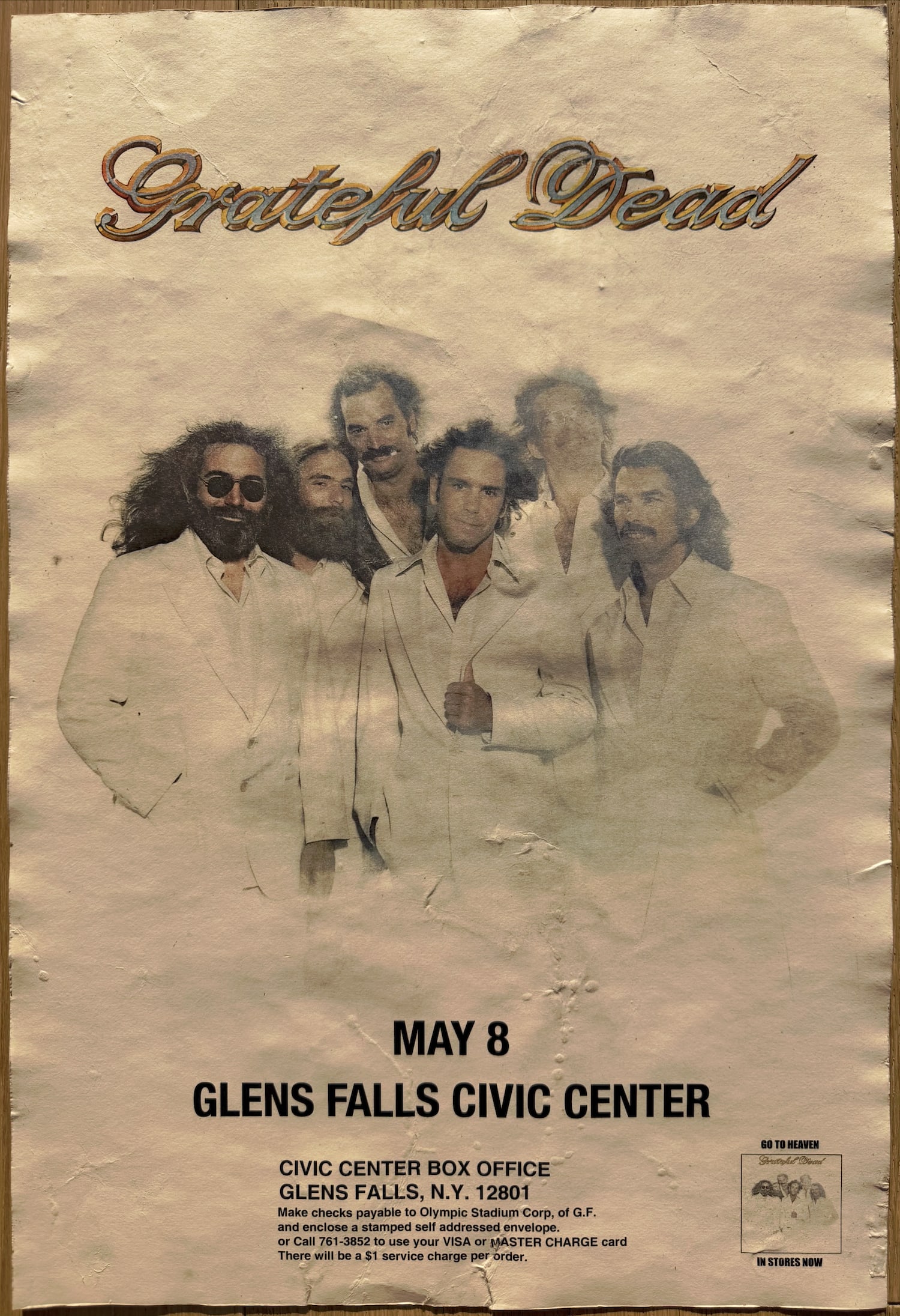 Grateful Dead vintage 1980 concert promotional poster for their single-night: This original promotional poster dates exactly to May 8, 1980, tracking the band’s historic Spring 1980 East Coast tour. The show itself is highly regarded by tape collectors, featuring a legendary 