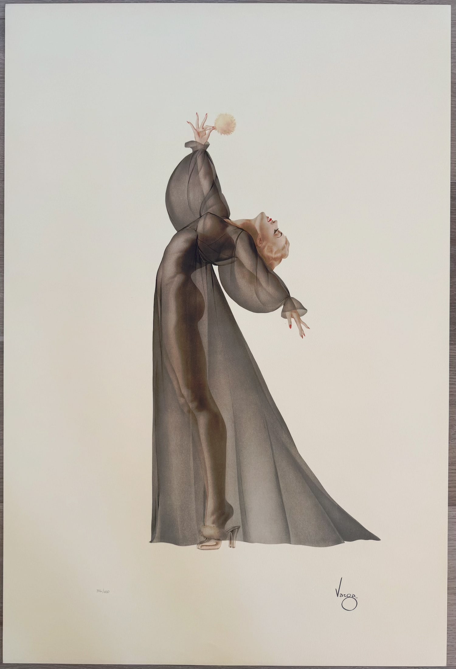 Alberto Vargas "Sheer Elegance" San Francisco Art Exchange 396/450: Alberto Vargas's lithograph "Sheer Elegance" is a captivating example of his iconic pin-up style. It features a graceful, statuesque woman posed with poise and subtle sensuality, rendered in his signa