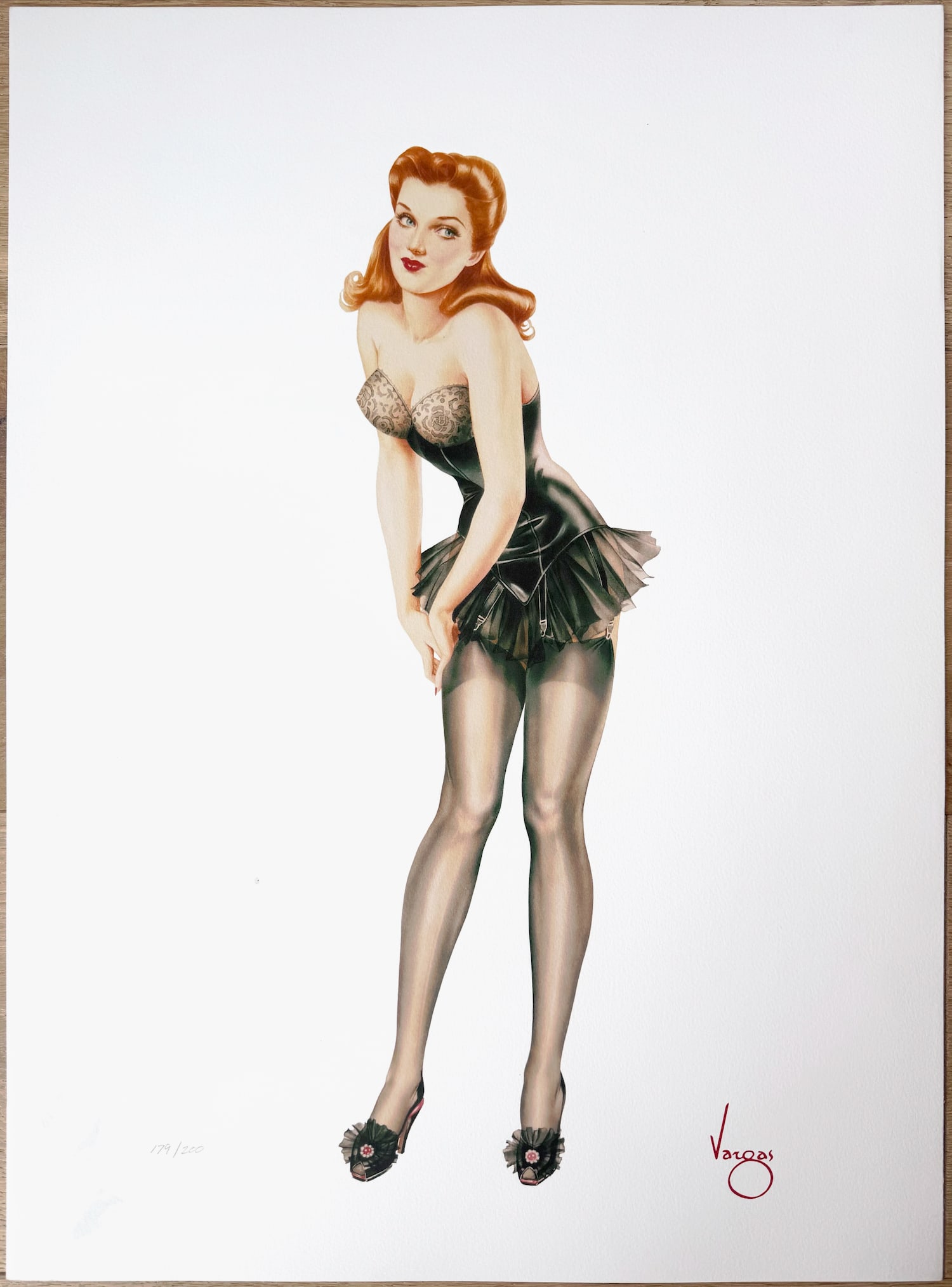 Alberto Vargas "Black Satin" San Francisco Art Exchange 179/200: This lively redhead is fresh-faced and frolicsome as she readies herself for an evening's adventure. "Black Satin" offers a tantalizing medley of sensuous textures and glowing skin tones. Modeled by t