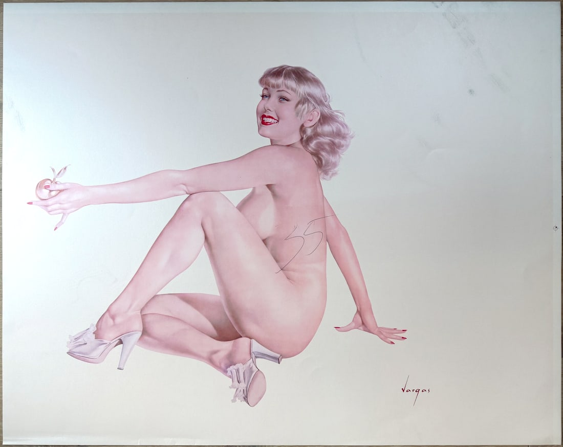 Alberto Vargas "Legacy Nude #10: Apple Girl" Proof Reject: This was a proof used in the creation of the final product prints.