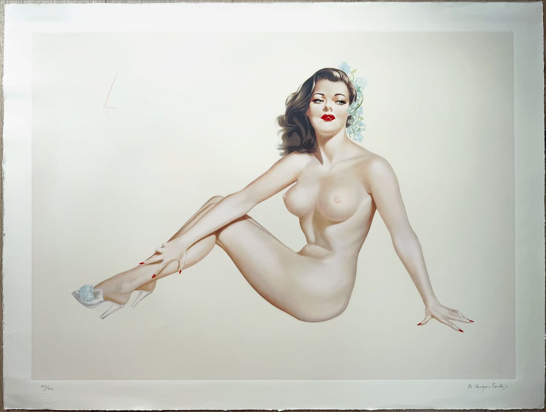 Alberto Vargas 204/500 "The One and Only" Signed By Astrid Vargas His Niece: 'The One and Only'. Lithograph on paper. Estate signed in pencil 'A. Vargas Conte' lower right, limited edition no. 156/500. Sight: 28"h x 37" This was signed by his niece after his death.