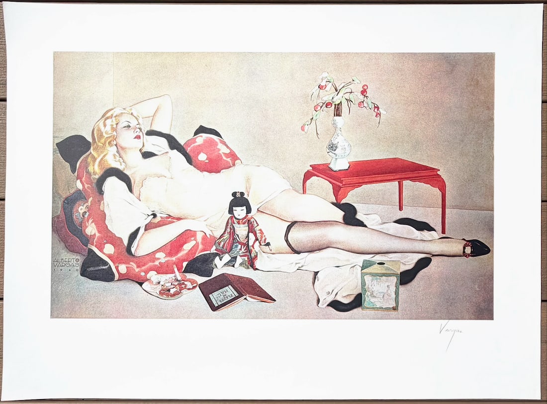 Alberto Vargas Fluer Du Mal Signed: This image is one of the artist’s favorite works of art from the 1920’s. Fleurs Du Mal (Flowers of Evil) is a volume of French poetry by Charles Baudelaire. First published in 1857, the subject ma