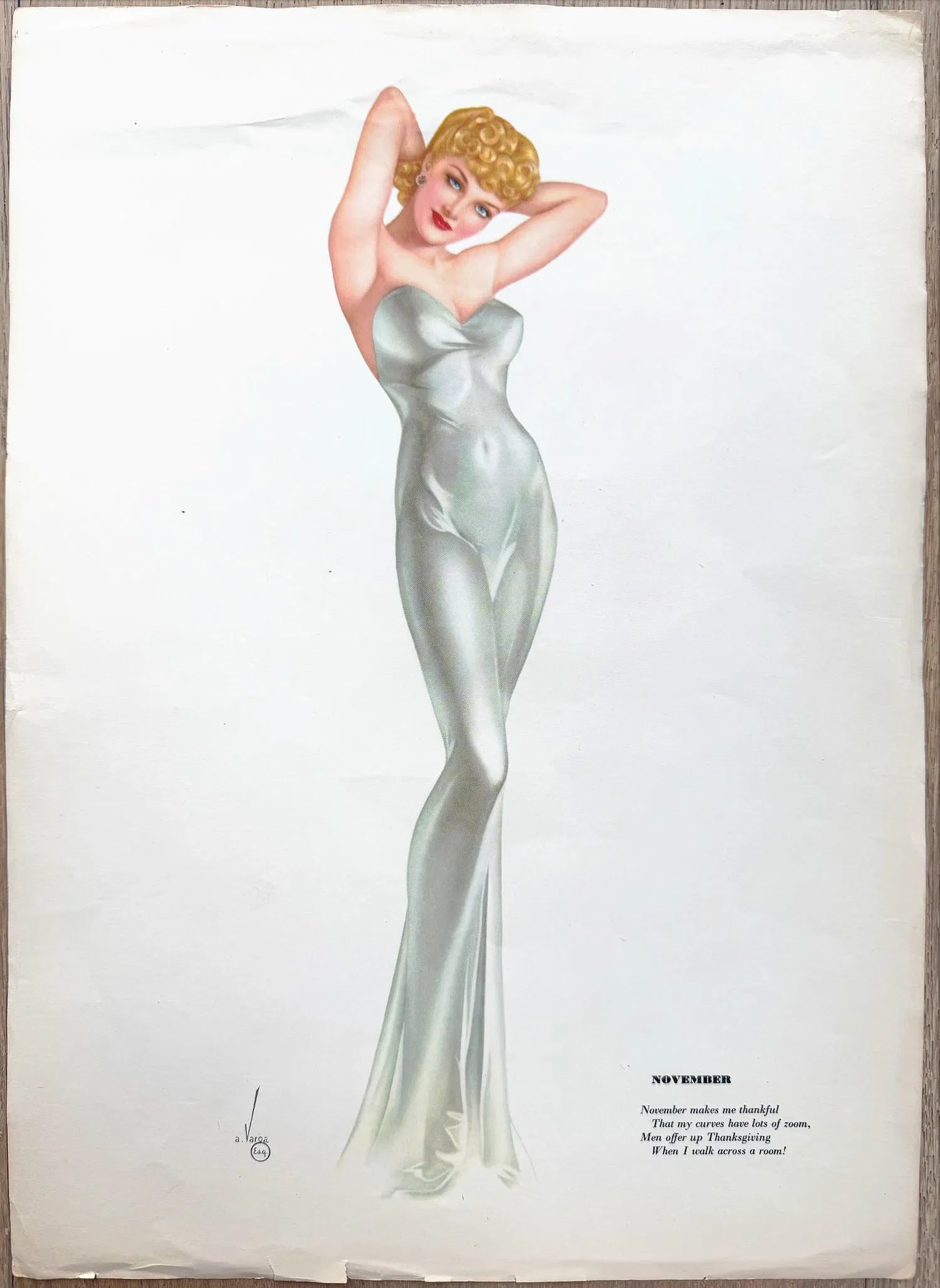 Alberto Vargas Esquire Artist Proof November 1942: This Is an Artist Proof of November 1942 Esquire Pin Up Girl from Alberto Vargas's estate.