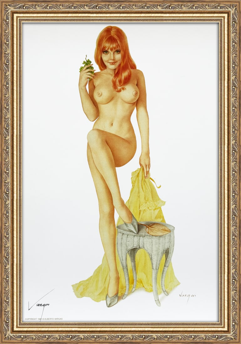 Alberto Vargas Signed "Does This Look Like a Nice Spot For a Picnic?" Playboy pin-up, July 1968: This 11" x 17" Alberto Vargas pin-up print was created between 1979 and 1984 at a store called The Pin-up Shop in Las Vegas—a specialty boutique backed by Playboy President Derrick J. Daniels as a k
