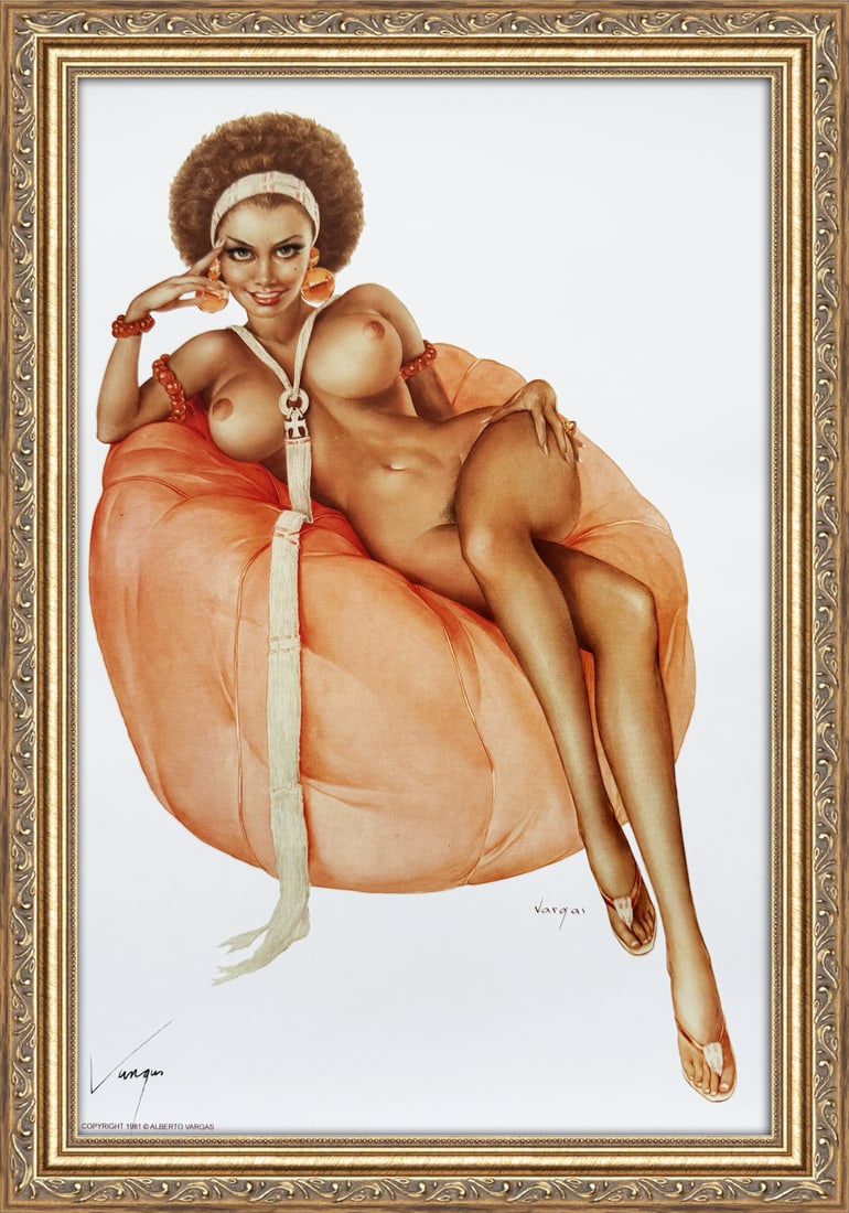 Alberto Vargas Signed Playboy January 1973: This 11" x 17" Alberto Vargas pin-up print was created between 1979 and 1984 at a store called The Pin-up Shop in Las Vegas—a specialty boutique backed by Playboy President Derrick J. Daniels as a k