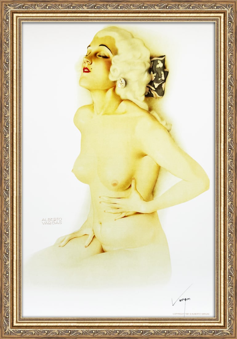 Alberto Vargas Signed Ziegfeld Girl 1928: This 11" x 17" Alberto Vargas pin-up print was created between 1979 and 1984 at a store called The Pin-up Shop in Las Vegas—a specialty boutique backed by Playboy President Derrick J. Daniels as a k
