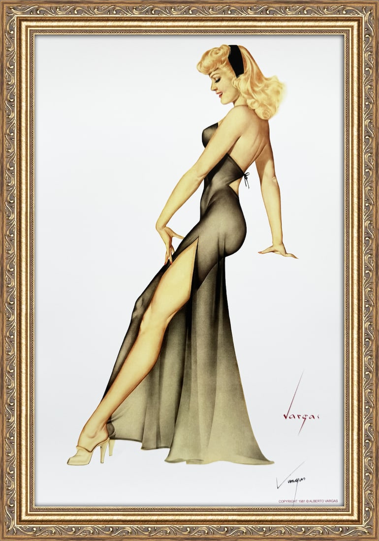 Alberto Vargas Signed Esquire December 1946: This 11" x 17" Alberto Vargas pin-up print was created between 1979 and 1984 at a store called The Pin-up Shop in Las Vegas—a specialty boutique backed by Playboy President Derrick J. Daniels as a k