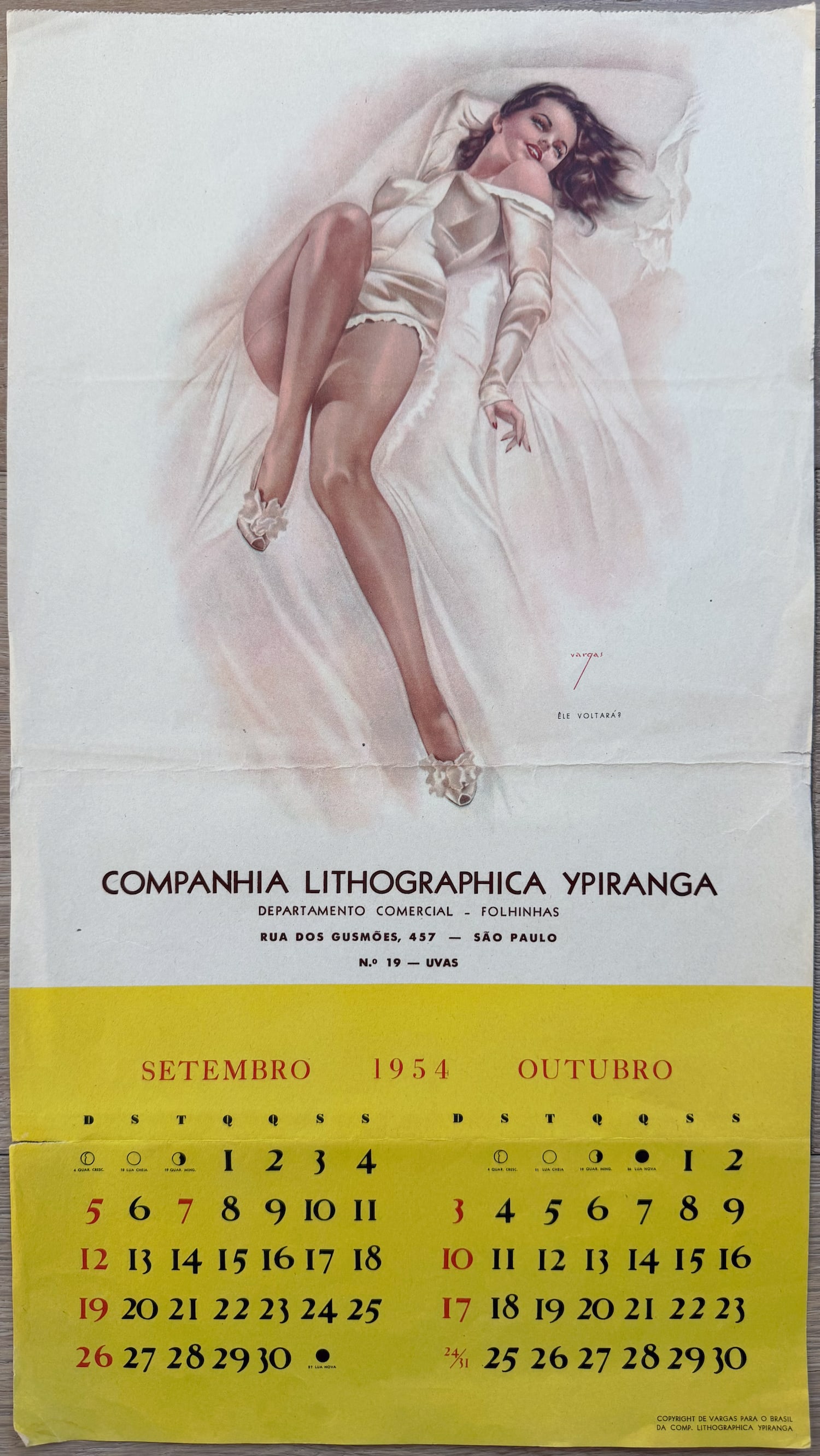 Alberto Vargas Portuguese Calendar Proof September 1954: Alberto Vargas used this while creating a Portuguese Calendar in the 1950's.