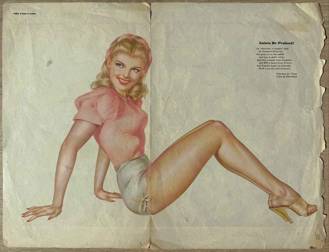 Alberto Vargas Artist Proof For Esquire Blonde In Pink Shirt: This was a piece of Vargas's Estate and one of the ad's that he kept in his personal collection.