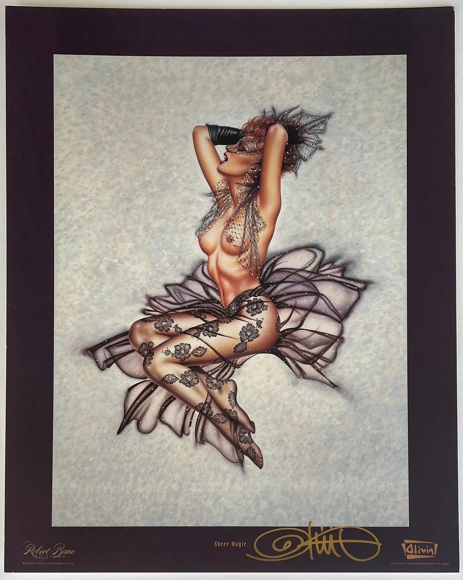 Olivia De Berardinis "Sheer Magic" Hand-Signed Lithograph: Offered here is a captivating, hand-signed offset lithograph titled "Sheer Magic" by the world-famous pin-up and erotic artist Olivia De Berardinis (b. 1948), whose glamorous, hyper-detailed airbrushe
