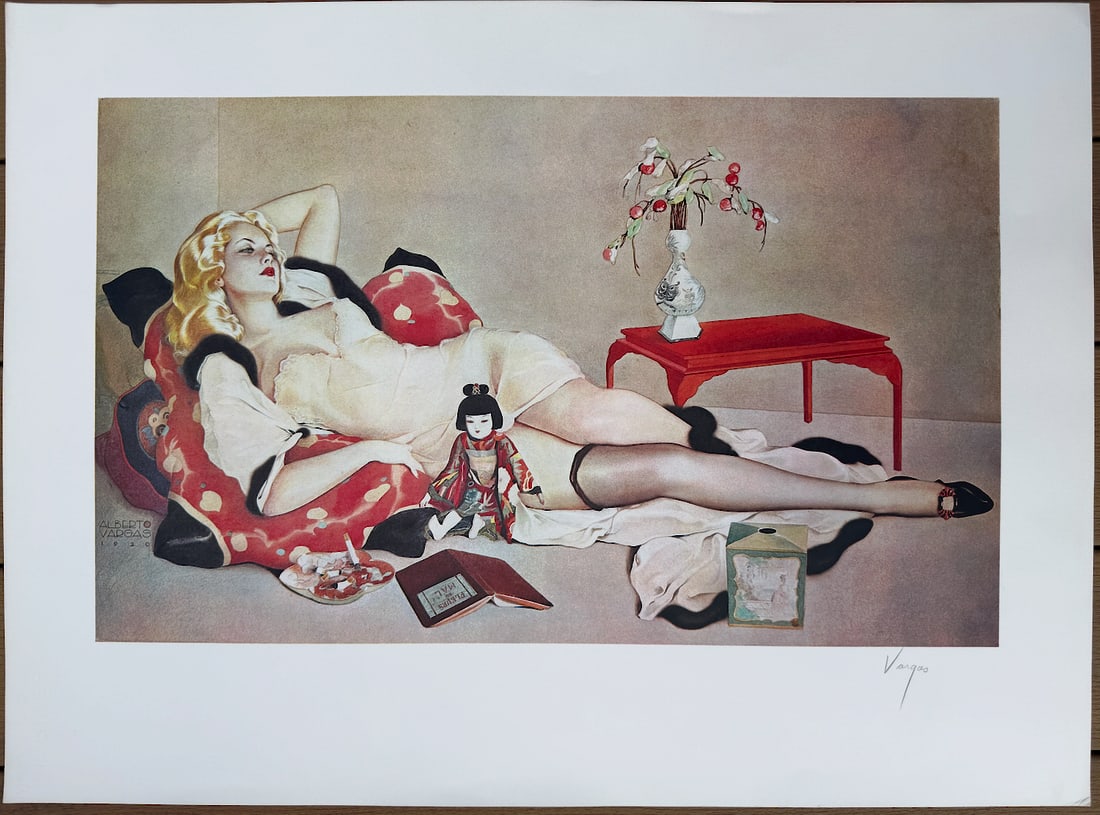Alberto Vargas Fluer Du Mal Signed: This image is one of the artist’s favorite works of art from the 1920’s. Fleurs Du Mal (Flowers of Evil) is a volume of French poetry by Charles Baudelaire. First published in 1857, the subject ma