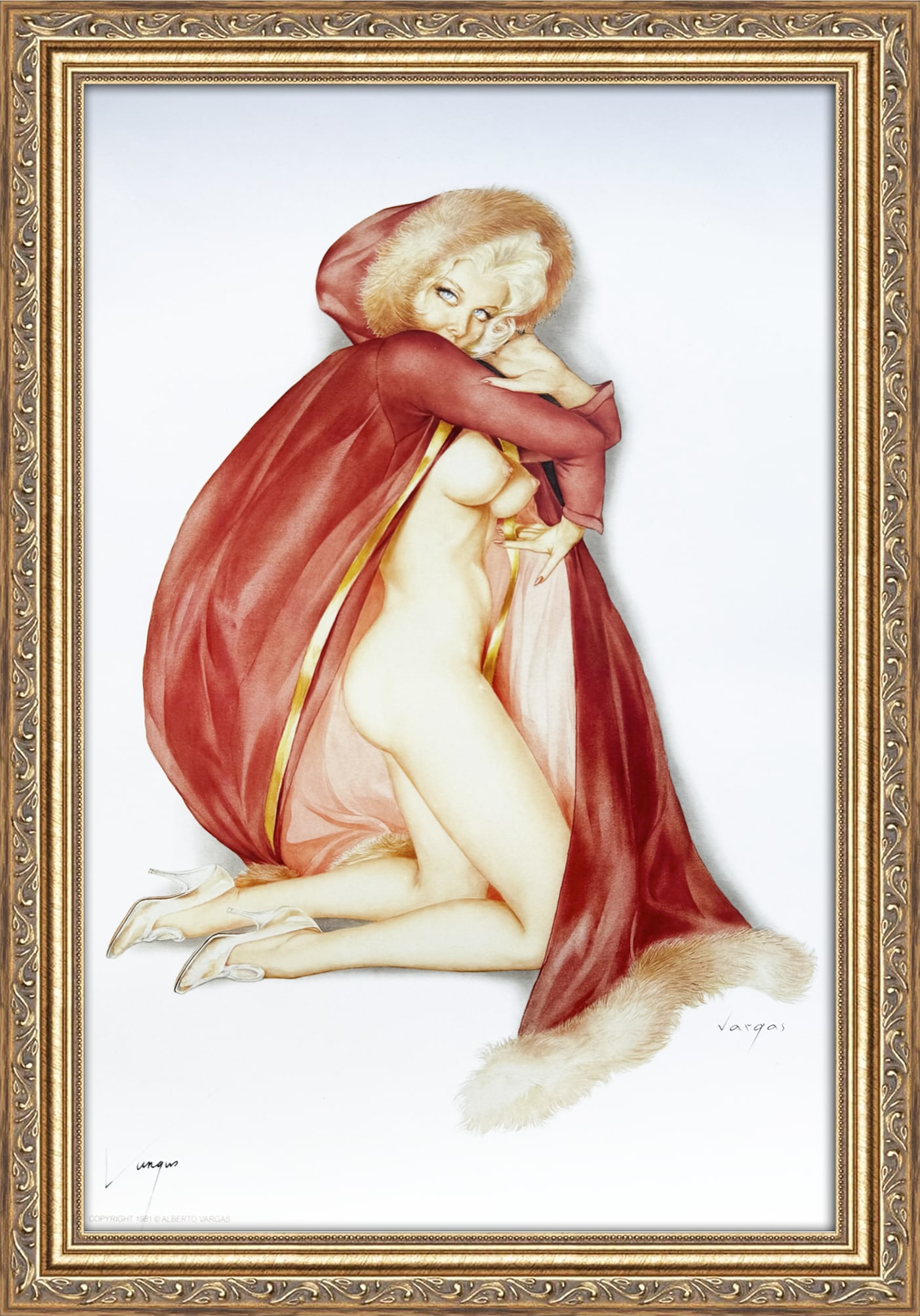 Alberto Vargas Signed Playboy February 1969 "I certainly enjoyed the Valentine ball, Mr. Prentiss": This 11" x 17" Alberto Vargas pin-up print was created between 1979 and 1984 at a store called The Pin-up Shop in Las Vegas—a specialty boutique backed by Playboy President Derrick J. Daniels as a k