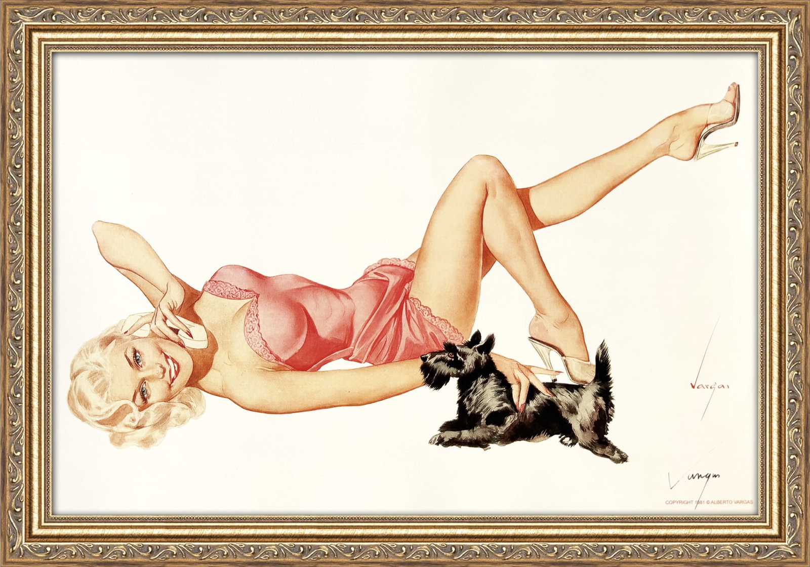 Alberto Vargas Signed Print of Water Color Of Iris McCalla: This 11" x 17" Alberto Vargas pin-up print was created between 1979 and 1984 at a store called The Pin-up Shop in Las Vegas—a specialty boutique backed by Playboy President Derrick J. Daniels as a k