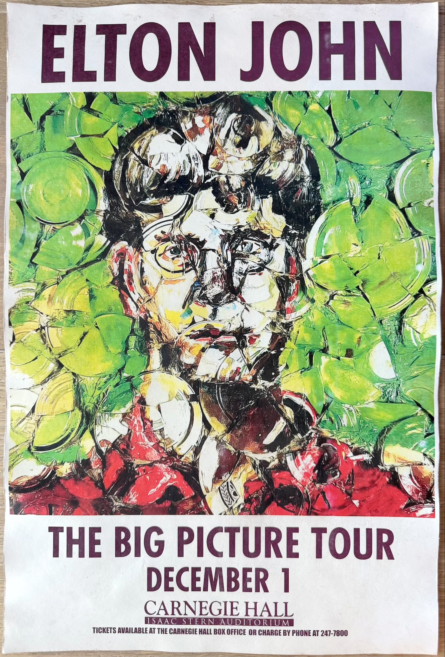 Original 1997 Elton John “The Big Picture Tour” Carnegie Hall Concert Poster – December 1: Original promotional concert poster for Elton John's performance at Carnegie Hall (Isaac Stern Auditorium) on December 1, 1997, billed as part of The Big Picture Tour (supporting his 1997 album of the