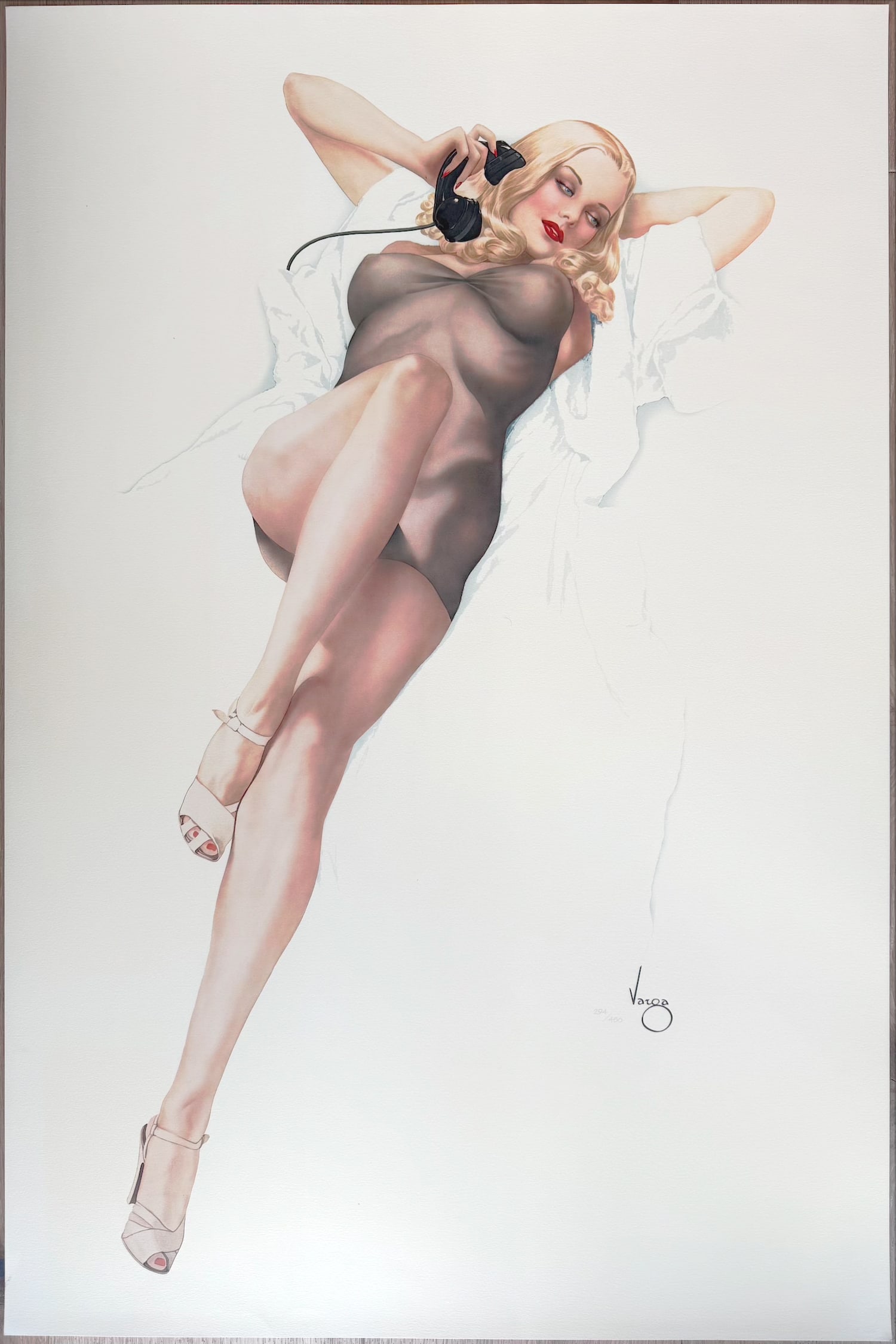 Alberto Vargas "First Love" 294/450 Archival San Fransisco Art Exchange 1986: This painting is historic in that it was the very first Vargas Girl ever published by Esquire magazine. It appeared as a gatefold in the October 1940 issue. This blonde beauty, whispering words of pas