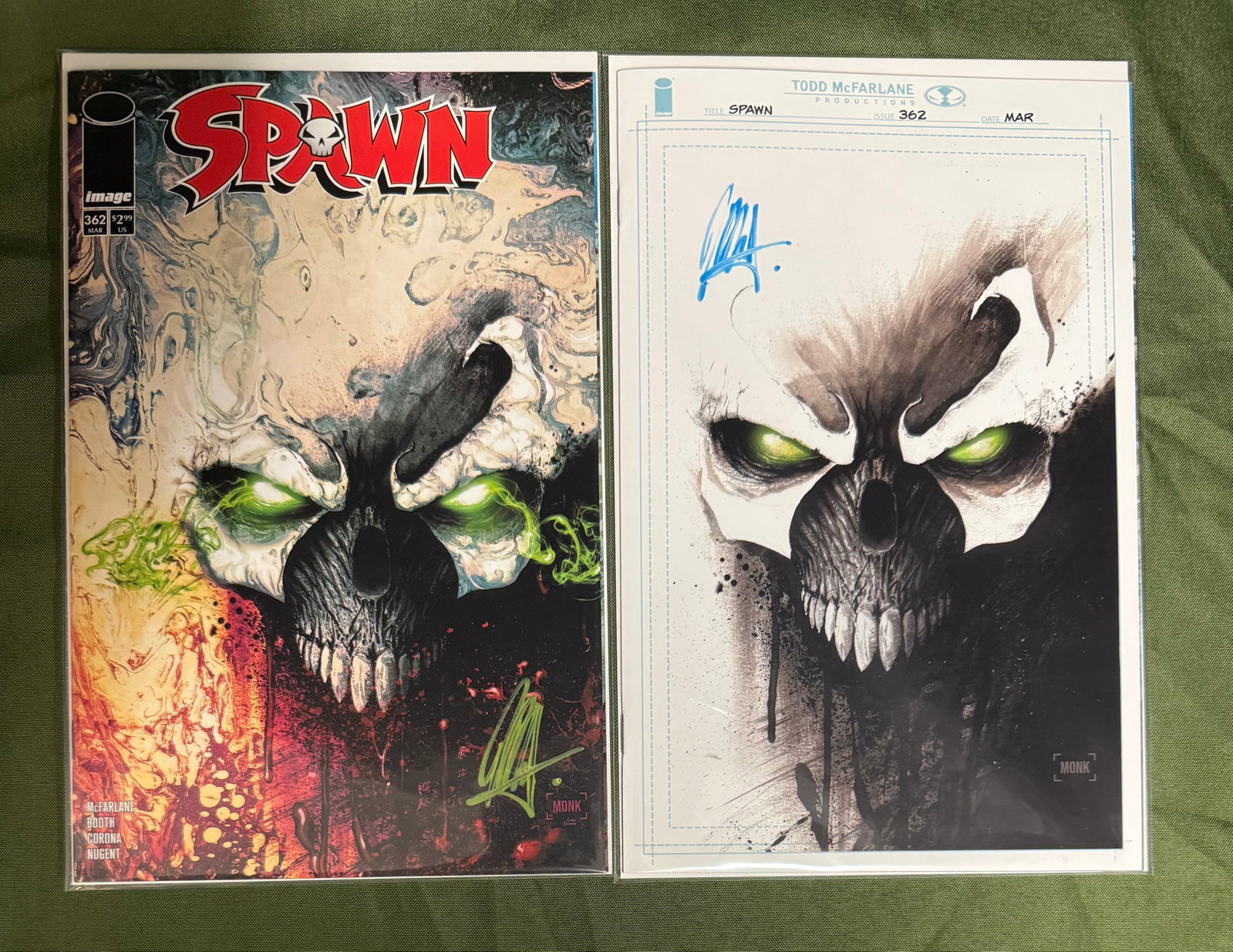 Spawn #362 - Covers B & C signed by Jeff Monk: This beautiful cover features the 1st professional cover by Jeff Monk, each is signed by the artist