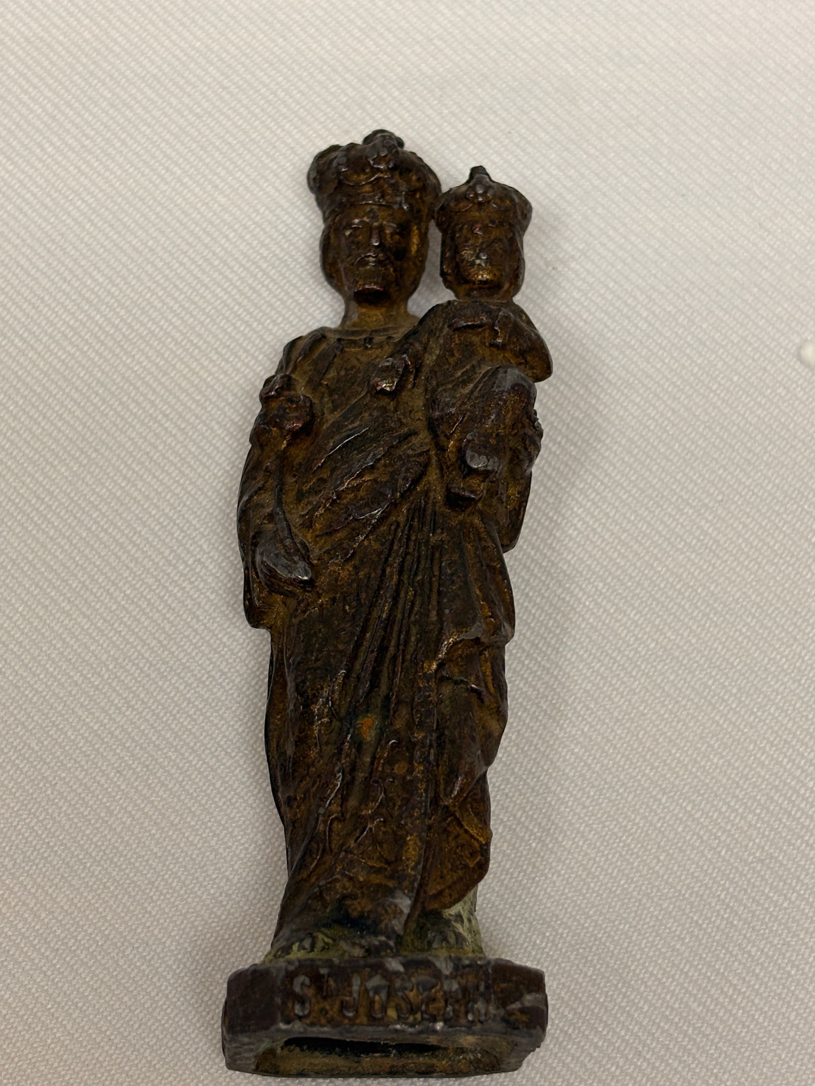 Antique Cast Metal Figure of Saint Joseph with Child Jesus - 2
