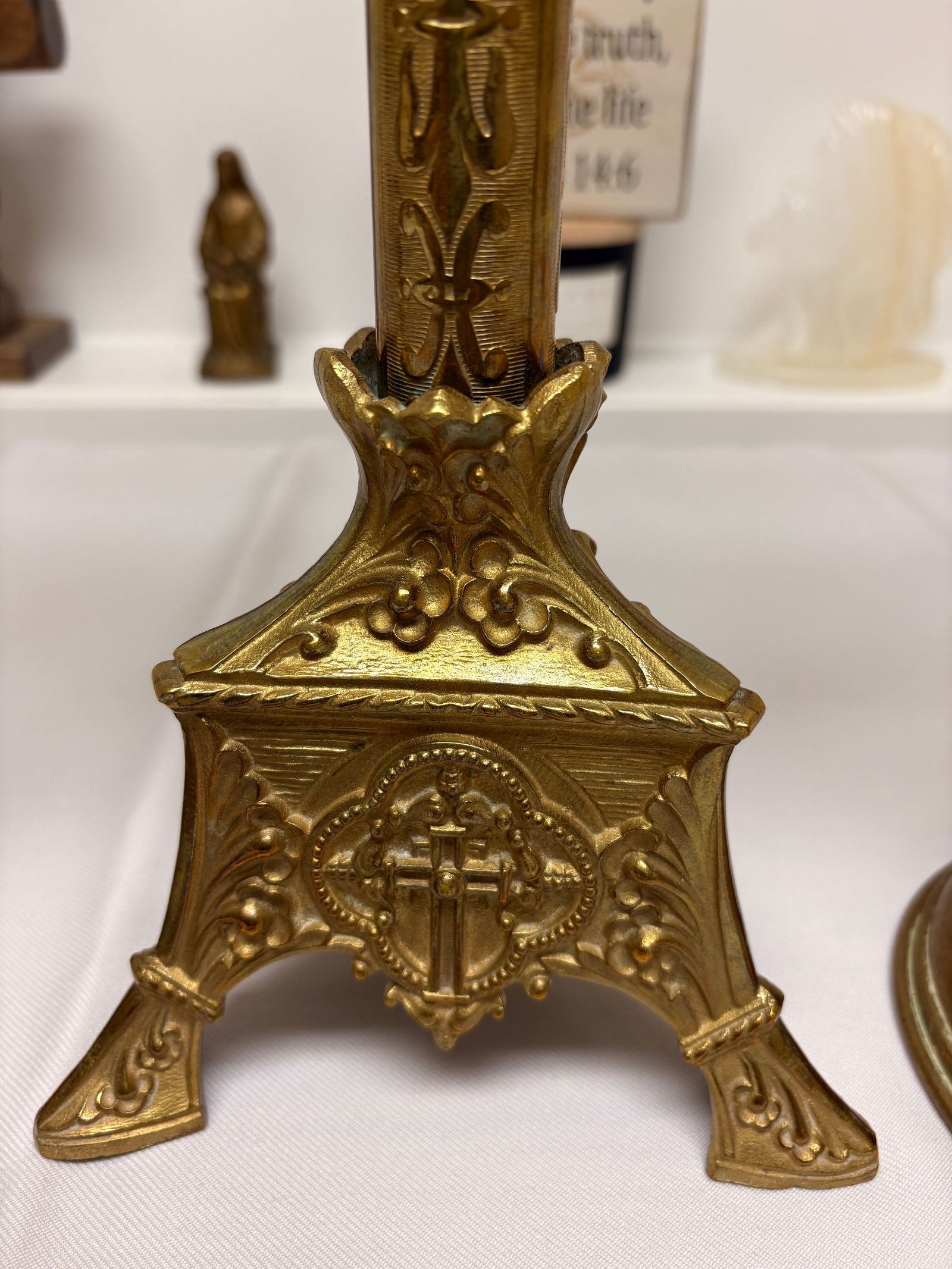 Large Bronze Altar Crucifix with Matching Candlesticks - 3