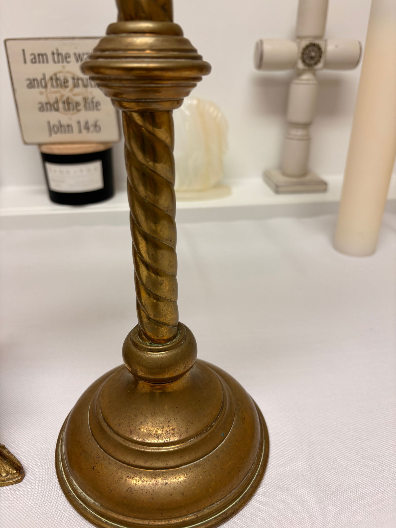 Large Bronze Altar Crucifix with Matching Candlesticks - 4