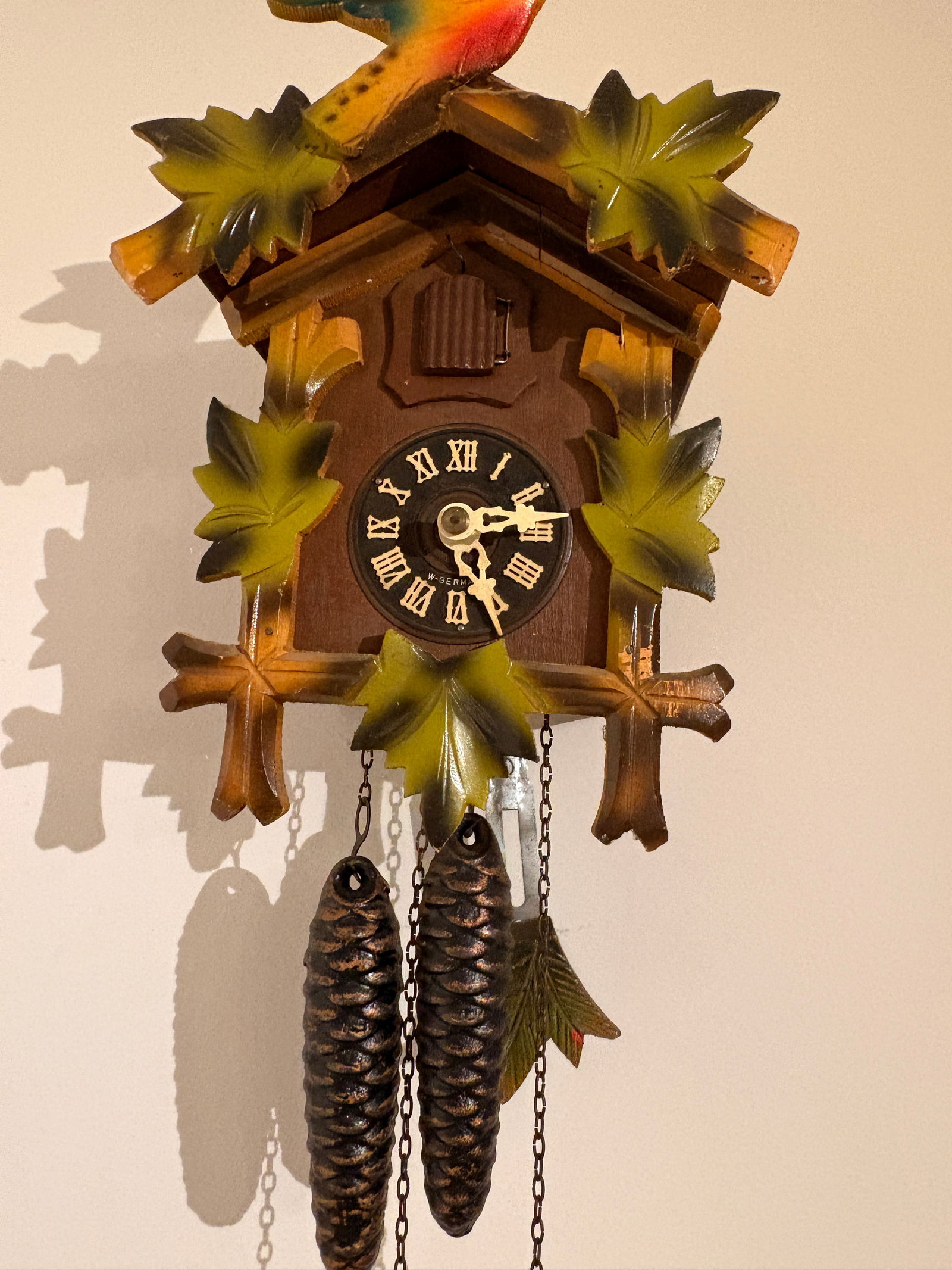 Vintage German Cuckoo Wall Clock – Hand-Carved, Pinecone Weights (1 of 3)