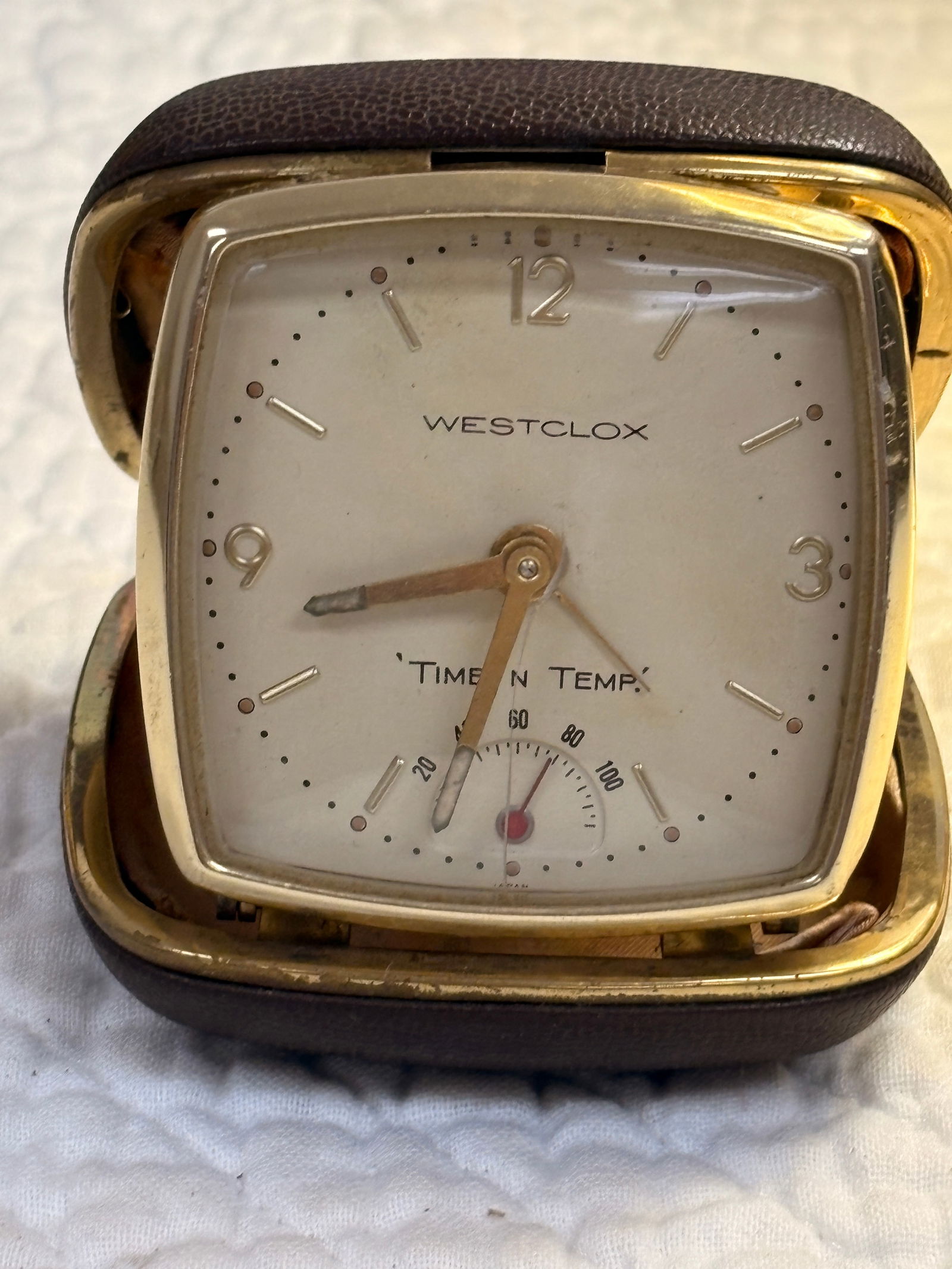 Vintage Westclox Travel Alarm Clock with Thermometer, Japan (1 of 4)